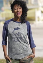 Load image into Gallery viewer, dolphin project blue raglan baseball tee

