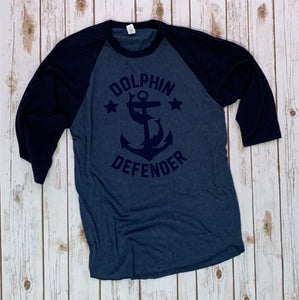 Dolphin Defender Unisex Denim/Navy Baseball Tee