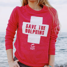 Load image into Gallery viewer, save the dolphins red unisex sweatshirt

