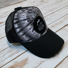 Load image into Gallery viewer, Black Tie Dye Foam Trucker Hat with Round Black Logo Patch
