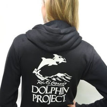 Load image into Gallery viewer, thanks but no tanks hoodie back with dolphin project logo
